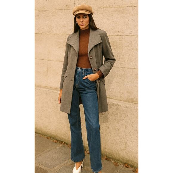 Debenhams Vintage 1970's Wool Lady Coat Sz 6 Button Front Long Jacket Gray EUC! - Picture 3 of 8